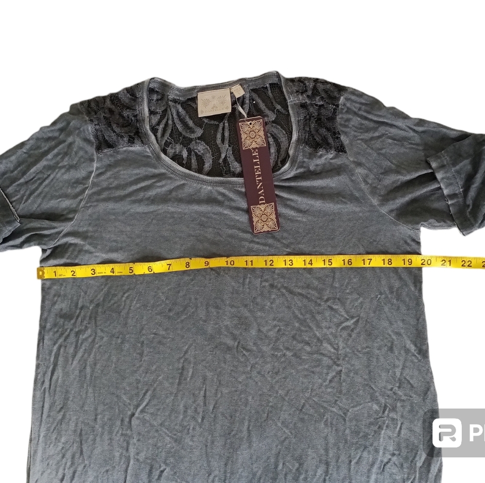 Dantelle Charcoal Lace-Detail 3/4 Sleeve Tee - Picture 8 of 9